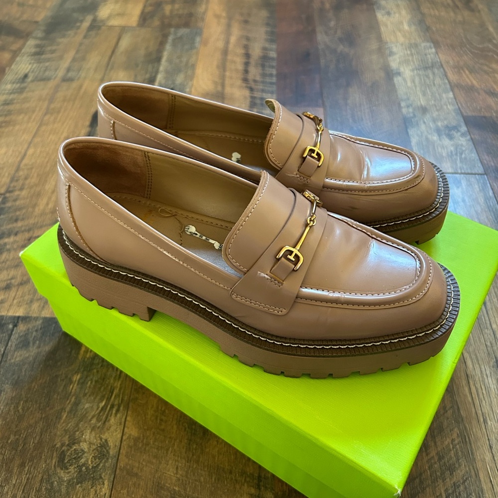 Sam Edelman Tan Gold Loafers with Chunky Sole